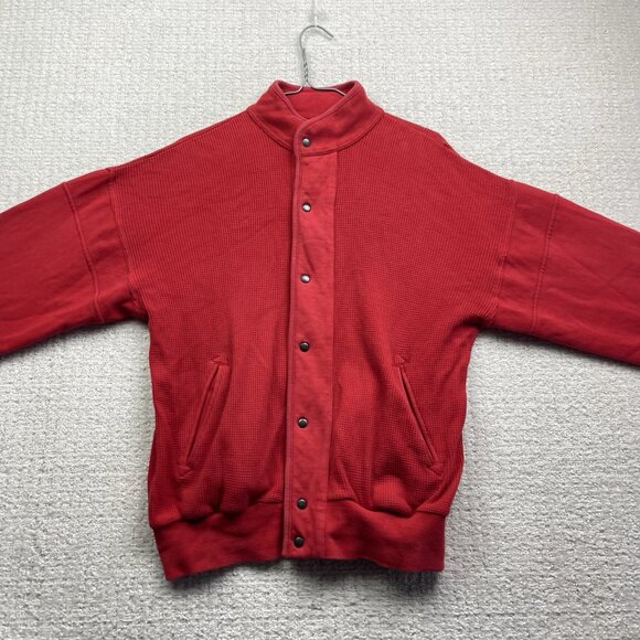 Vintage Yves Saint Laurent Menswear Waffle Knit Button Up Jacket Sz L Fire Red - Picture 6 of 14